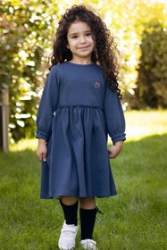 Resim Little Gusto Fırfırlı Elbise Bebek Lacivert Organik Pamuk 