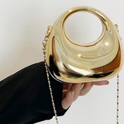 Resim Kadınlar İçin Parlak Altın Hilal Desenli Crossbody Çanta - Manyetik Kapamalı Şık Akşam Clutch, Çıkarılabilir Zincir Askılı Hafif Akrilik Parti Çantası, Resmi Etkinlikler ve Günlük Kullanım için İdeal 