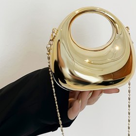 Resim Kadınlar İçin Parlak Altın Hilal Desenli Crossbody Çanta - Manyetik Kapamalı Şık Akşam Clutch, Çıkarılabilir Zincir Askılı Hafif Akrilik Parti Çantası, Resmi Etkinlikler ve Günlük Kullanım için İdeal 