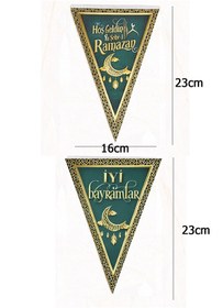Resim 2li Ramazan Flama Seti: Hoşgeldin + İyi Bayramlar Bayrak Süs Şeker Bayramı Banner Dini İslami Süs 