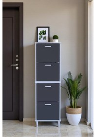 Resim Eliusta Elenio 52 Cm Genişlik Antrasit Renk Ayaklı 4 Kapaklı Ayakkabılık 52x168x26 Cm Ayakkabılık Antrasit 