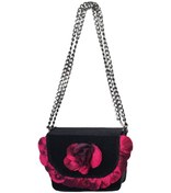 Resim Kadın Fuşya Gül Detaylı Zincir Askılı Abiye Çanta Siyah- Fuşya Siyah - Fuşya 