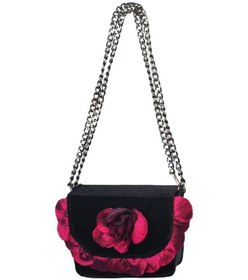 Resim Kadın Fuşya Gül Detaylı Zincir Askılı Abiye Çanta Siyah- Fuşya Siyah - Fuşya 