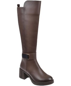 Resim Sms Yanı Lastikli Kalın Topuklu Kadın Çizme Sms-5285 Kahve Kahverengi 