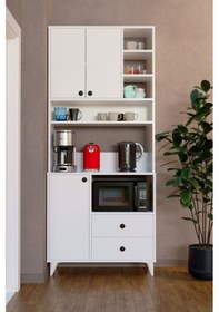 Resim Atlas Kahve Köşesi Çok Amaçlı Dolap Beyaz Beyaz 