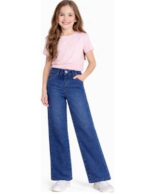 Resim İrem Kız Çocuk Geniş Paça Model Likralı Mavi Renk Düz Kot Pantolon 