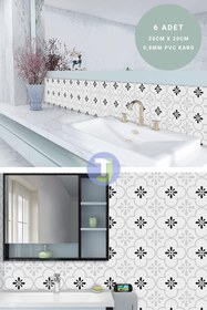 Resim Technojet Kendinden Yapışkanlı Karo PVC Mutfak Banyo Tezgah Kaplama Sticker 6Adet 20cm×20cm 