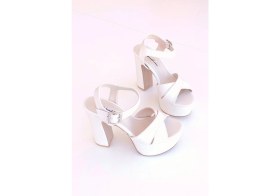 Resim Pabuchh Rosa Kadın Saten Çapraz Bantlı Platform Topuklu Ayakkabı Sedef 