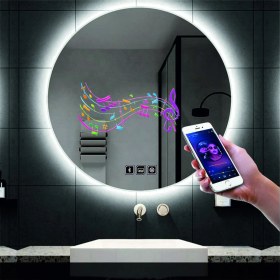 Resim Dnr-Mirror60 Cm Bluetoothlu Buğu Yapmayan Dokunmatik Tuşlu Beyaz Ledli Yuvarlak Banyo Aynası 