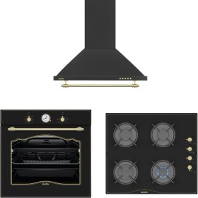 Resim Simfer Rustik Siyah Cam Ankastre Set (7349 Fırın + 3325 Ocak + 9612 Davlumbaz) 