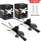 Resim 2 adet Soket Fanlight LED Tavan Fanı Ampulü, Ayarlanabilir Parlaklık ve Fan Hızı, E26/E27 Prizlerle Uyumlu, Kolay Kurulum, Uzaktan Kumanda ile, Oturma Odası, Yatak Odası, Mutfak, Yemek Odası için - Siyah 