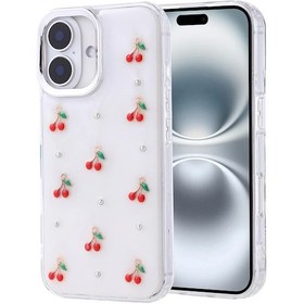 Resim İphone Uyumlu 16 Plus Telefon Kılıfı Şeffaf Simli Tasarım Kapak Fiyonk, Kiraz, Yıldız, Lale Desenli 