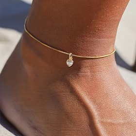 Resim Nooxian Minimalist Yuvarlak Yılan Zinciri Kalp Mini Sentetik Zirkonya ile - Altın Ton Bakır Tatil Stili Kadınlar için Ayak Bileği, Günlük ve Tatil Takıları, Tatil Takıları, Zirkonya Süsleme 