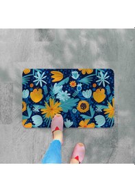 Resim Dijital Baskılı Çiçek Desenli Dekoratif Dış Kapı Önü Ve Iç Mekan Paspası Yıkanabilir Kaymaz Taban Mavi 