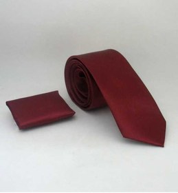 Resim Gaffy Bordo Slim Fit İnce Düz Renk Mendilli Saten Kravat - SS-37 Bordo 