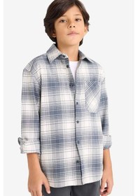 Resim Defacto Erkek Çocuk Oversize Geniş Kalıp Polo Yaka Kareli Flanel Uzun Kollu Gömlek G3463a825wnnv125 Lacivert 