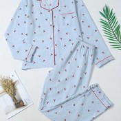 Resim 2 Parça Kadın Pijama Takımı, Dik Yaka Uzun Kollu ve Pantolonlu, Şirin Kiraz Ekose Desenli İlkbahar/Sonbahar/Kış Modası 