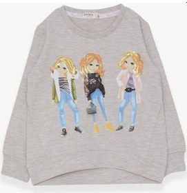 Resim Breeze Kız Çocuk Sweatshirt Pullu Kız Baskılı 3-8 Yaş, Bej Melanj-bej Melanj Bej Melanj 