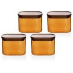Resim Akasya Dikdörtgen Cam Kavanoz Seti Amber 4 Parça 500 Ml 