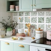 Resim 10 adet Çağdaş Marokko Yeşil Çiçek Tuğla Sticker'ları - Su Geçirmez ve Yağ Geçirmez PVC Duvar Mural'ları, Banyo ve Mutfak için Nakışlı Detaylar, Kendinden Yapışkan Seramik Yüzey Dijital Etiketleri, Uzay Temalı Kare Yarı Mat Bitiş, Kolay Uygulama, Banyo Etiketleri | Canlı Duvar Sanatı | PVC Sticker'lar 