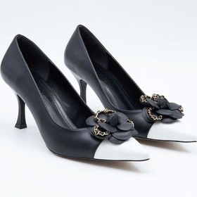 Resim Kadın Abiye Ayakkabı Siyah Beyaz Tokalı 7cm Topuklu Tam Kalıp Siyah-beyaz 