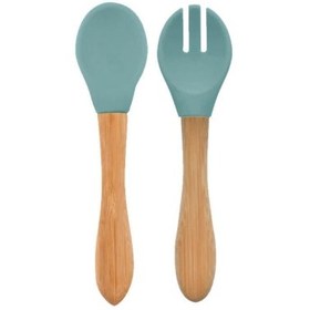 Resim OiOi Silikon Mama Çatal Kaşık Seti Aqua Green 
