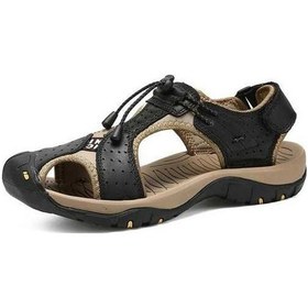 Resim Dancemonkey Yaz Toe Siyah Sığır Sığ Sarılmış Sandalet Sandalet Önleyici Erkek Derisi Çarpışma Açık 38-48 Xs Siyah 