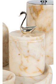 Resim MIARIK DESIGN & DEKORASYON Dekoratif Afyon Şekeri Mermer Pamukluk Gümüş Sılver Kuğu Detaylı 