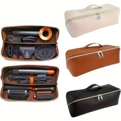 Resim 1 Adet Taşınabilir Saç Kurutma Makinesi Çantası - Fırça ve Maşa Saklama Çantası, Hipoalerjenik Çok Bölmeli Organizatör, 11.0 x 32.99 cm, Bej/Kahverengi veya Siyah/Turuncu Seçenekler 