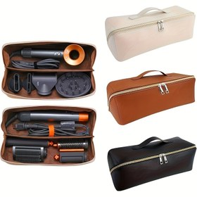 Resim 1 Adet Taşınabilir Saç Kurutma Makinesi Çantası - Fırça ve Maşa Saklama Çantası, Hipoalerjenik Çok Bölmeli Organizatör, 11.0 x 32.99 cm, Bej/Kahverengi veya Siyah/Turuncu Seçenekler 