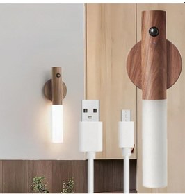 Resim Modern Sensörlü Usb Şarjlı Mıknatıslı Taşınabilir Duvar Aplik Ahşap 