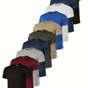 Resim 10 Adet Erkek Rahat Kısa Kollu Polyester Yuvarlak Yaka Kazak Üstleri, Nefes Alabilir, Hafif, Nem Emici, Düz Renk, Normal Kalıp, Erkekler, Çiftler, Açık Hava Etkinlikleri, Seyahat, Spor, Günlük Giyim, Yaz, Dört Mevsim İçin Evrensel 
