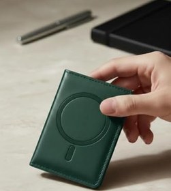 Resim CONSTRAIN - MagSafe ile uyumlu Deri Kartlık Cüzdan - Premium Seri Stand Özellikli Kart Bölmeli - KOYU YEŞİL 