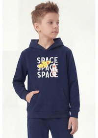 Resim Panios Kids Kanguru Cepli Kapüşonlu Baskı Detaylı Erkek Çocuk Sweatshirt Lacivert 
