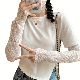 Resim Kadınlar için 1 Çift Yeni Moda Dantel Kolluk Kapakları - Yazlık İnce File Bisiklet Kol Kılıfları, Tatlı Esnek Nefes Alabilir Güneşlik Sürüş Kolları, Sevgililer Günü ve Anneler Günü İçin En İyi Hediye Seçeneği 