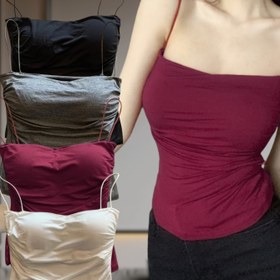 Resim 4 Parça Şık Askılı ve Göz Alıcı Sırt Tasarımlı, İç Dolgulu Yazlık Kadın Kısa Üst Seti - Katmanlı Giyim için Mükemmel 
