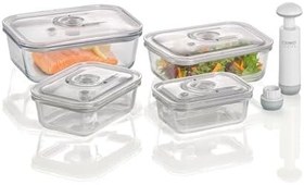 Resim Caso 1197 VacuBoxx E-Set Vakum Kabı, 4 Adet, Vakumlu El Pompası Ve Adaptör Dahil, BPA İçermez 