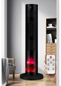 Resim Şömineli Seramik Kule Tipi Dikey Isıtıcı Uzaktan Kumandalı 
