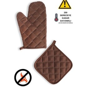 Resim Yanmaz Fırın Eldiveni Ve Fırın Tutacağı 1 Eldiven 1 Tutacak Kahverengi 