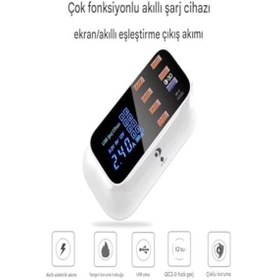 Resim Doolike 8 Port Usb Hızlı Şarj İstasyonu Qc 3.0 + Type-c Amper Led Göstergeli Akım Koruma 1.5m Kablo Beyaz Acı Kahve 