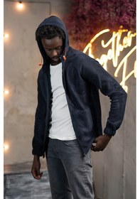 Resim Fbi Jeans Slimfit Kapşonlu Yan Cepli Fermuarlı Spor Polar Hırka Lacivert 