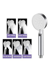 Resim Ayarlanabilir 5 Fonksiyonlu Yüksek Basınçlı Duş Başlığı ,çelik Örgülü Lüks Duş Hortumu 150 Cm Set Beyaz 