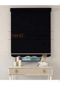 Resim Siyah Stor Boncuklu Zebra Stor Güneşlik Perde Opak Siyah 