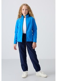 Resim Tommy Life İndigo Kalın Yumuşak Dokulu Standart Fit Nakışlı Polar Kız Çocuk Eşofman Alt - 75155 İndigo 
