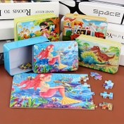 Resim 60 parça demir kutu ahşap düz puzzle puzzle tahtası çocuk puzzle oyuncak 