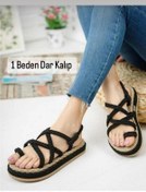 Resim Pinkada Unisex Siyah Halat Ipli Yüksek Taban Hasır Sandalet - 1 Beden Büyük Almanız Önerilir 