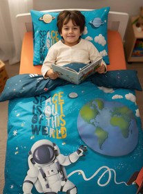 Resim Little Astronot %100 Pamuklu Tek Kişilik Çocuk Nevresim Takımı 