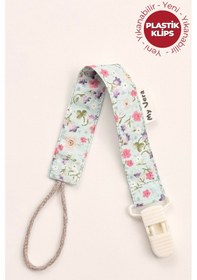 Resim Bahar Çiçek Desenli Su Yeşili - Plastik Klipsli Pamuklu Emzik Askısı - Emzik Zinciri - Emzik Tutacağı Bahar Çiçek Su Yeşili 