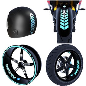 Resim Moto Rider 4'lü Sticker Seti Nane Yeşili İç Dış Jant Şeridi Kask Ve Çamurluk Çınar Extreme 