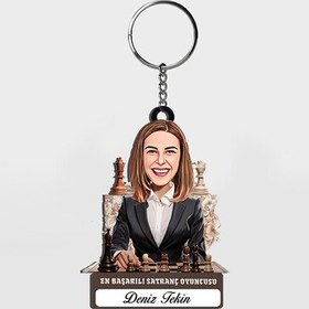 Resim Karikatürlü - Kadın Satranç Oyuncusu İsimli Anahtarlık 